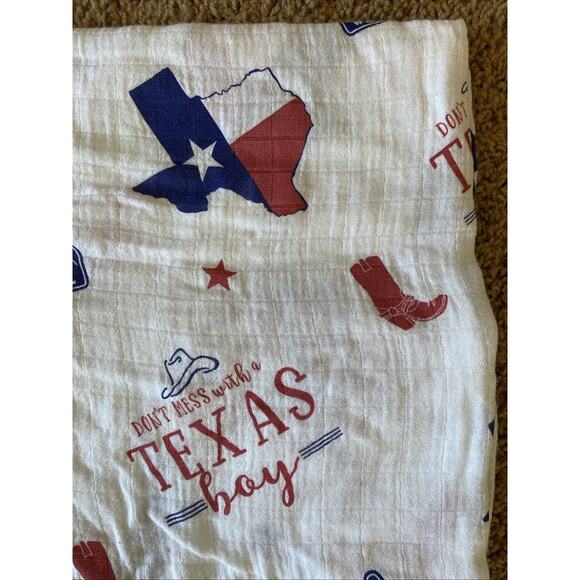 Little Hometown Texas Baby Boy Flag Pride Cowboy Western Muslin Swaddle Blanket - Picture 4 of 6